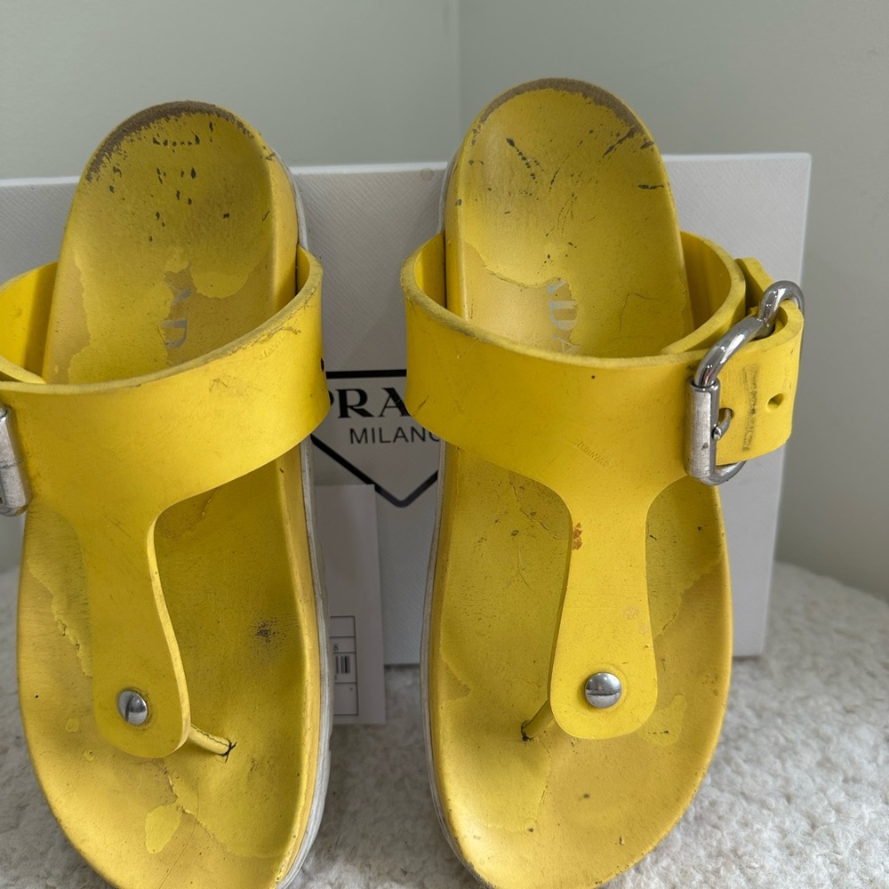 Prada Yellow Slide Sandals. Size 38 - Picture 3 of 6